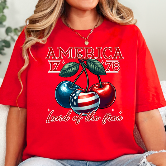 America 1776 Cherry Patriotic Tee – Land of the Free