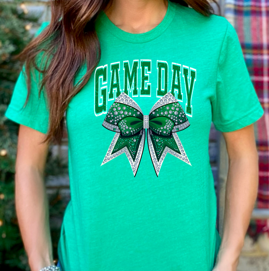 Game day green white bow