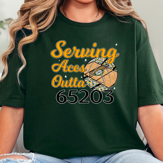 Serving Aces Outta 65203 Volleyball Tee