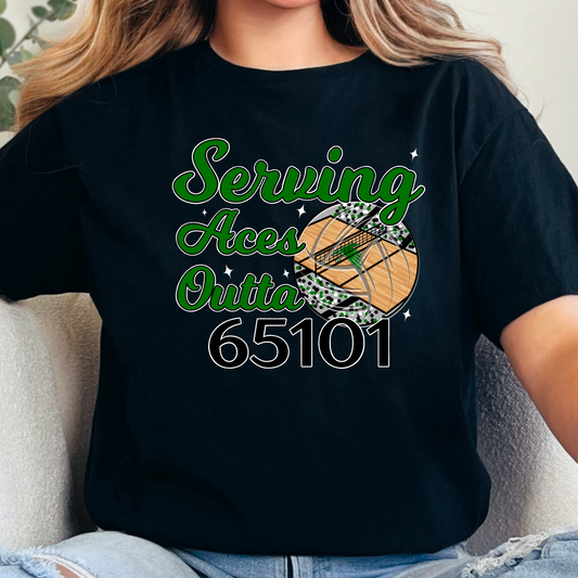 Serving Aces Outta 65101 Green Falcons Volleyball Tee