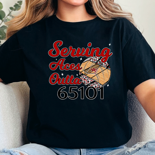 Serving Aces Outta 65101 Jays Volleyball Tee