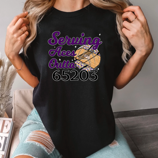 Serving Aces Outta 65203 Kewpies Volleyball Tee
