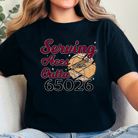 Serving Aces Outta 65026 Mustangs Volleyball Tee