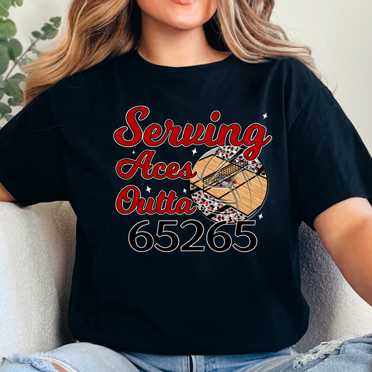 Serving Aces Outta 65265 Red Bulldogs Volleyball Tee