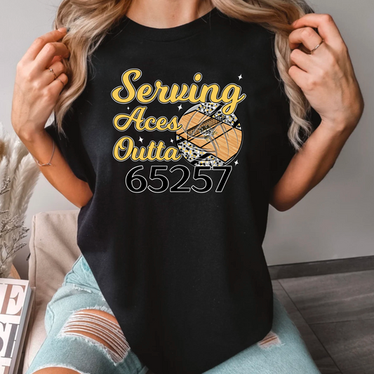 Serving Aces Outta 65257 Tigers Volleyball Tee
