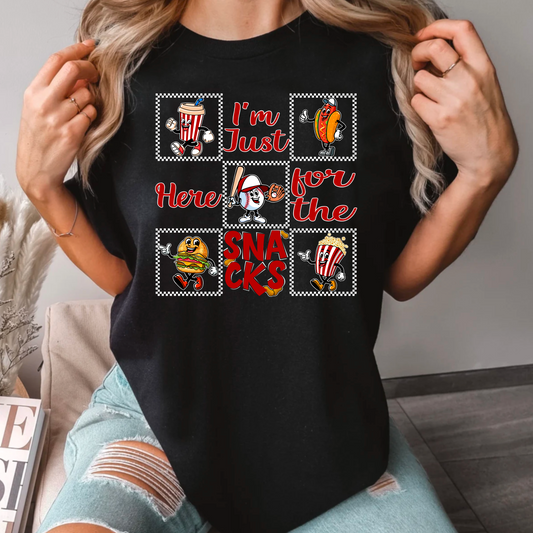 I'm Just Here for the Snacks Baseball Tee