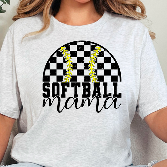 Softball Mama Tee – Checkerboard Stitch Design