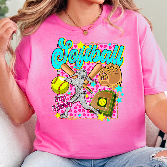 Softball Tee – Retro Neon Sports Collage