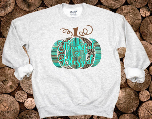 Thankful and blessed turquoise pumpkin