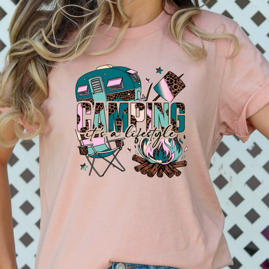 Camping It’s a Lifestyle - Digital Sublimation & DTF File - Leopard Print Camping PNG