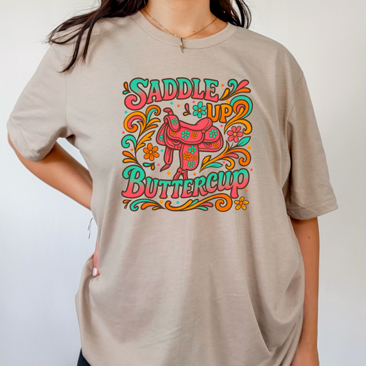 Saddle Up Buttercup Digital File | Retro Western Cowgirl PNG | Colorful Rodeo Sublimation Design | Boutique Instant Download Clipart