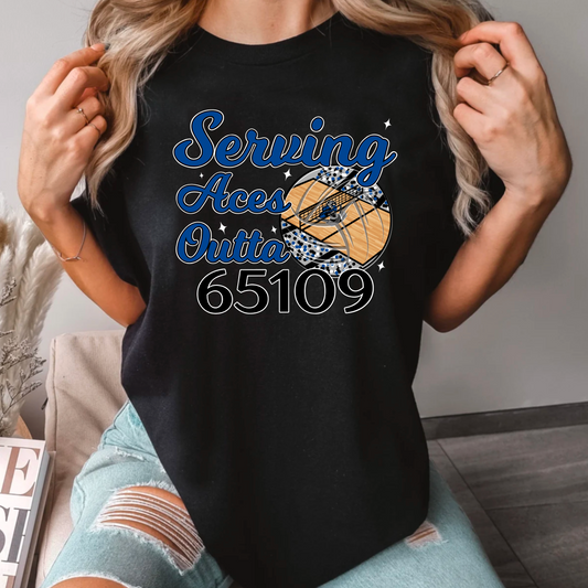 Serving Aces Outta 65109 Volleyball Tee