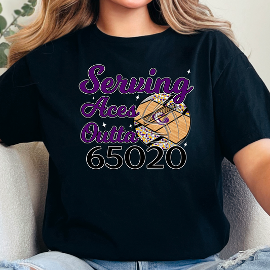 Serving Aces Outta 65020 Lakers Volleyball Tee