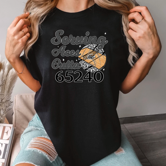 Serving Aces Outta 65240 Panthers Volleyball Tee