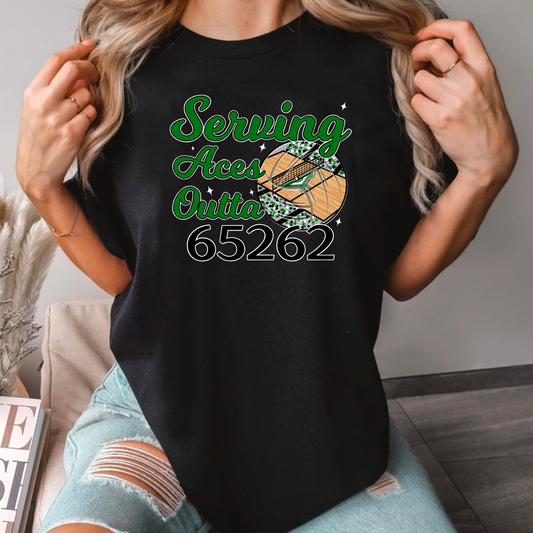 Serving Aces Outta 65262 Thunderbirds Volleyball Tee